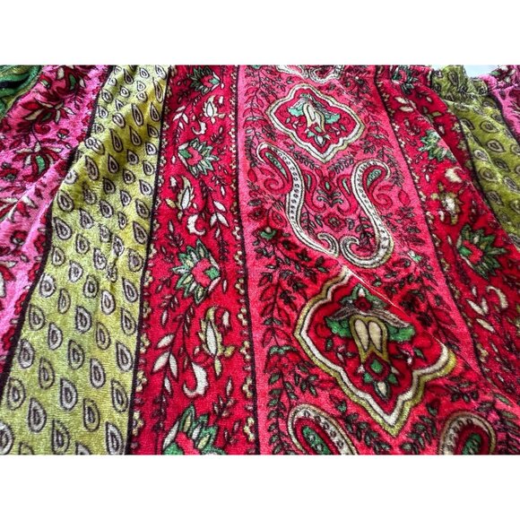 Vintage 90s curtain, pink, green, fuchsia, bold pattern, crushed velvet panel - Picture 6 of 10